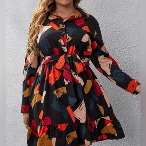 Plus Graphic Ruffle Hem BeltedShirt DressMulticolor / 3XL(18)
